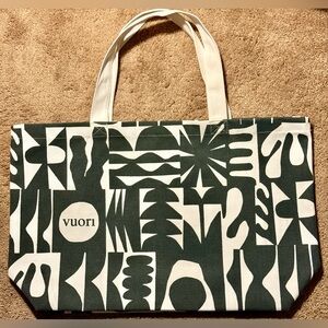 Vuori Green and White Canvas Tote Bag-preowned